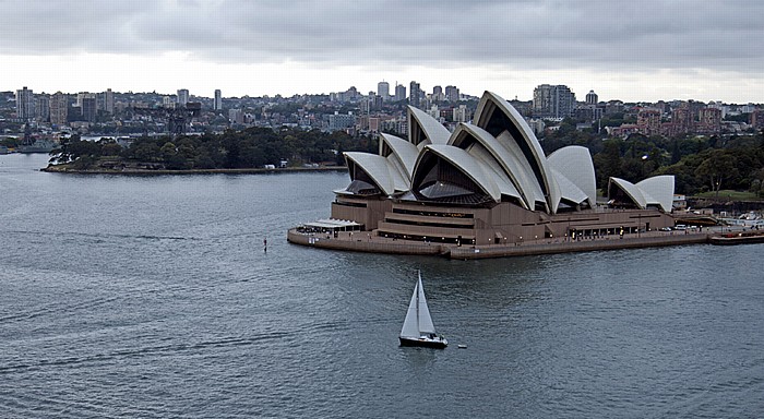 Blick von der Sydney Harbour Bridge: Port Jackson, Sydney Opera House, Royal Botanic Gardens, Sydney Cove