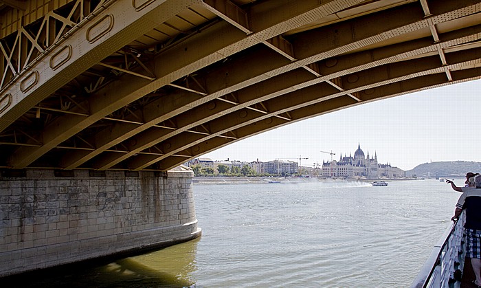 Budapest Donau, Margaretenbrücke (Margit hid) Freiheitsstatue Gellértberg Parlamentsgebäude