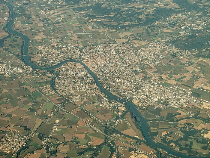 Auvergne-Rhône-Alpes - Département Drôme: Romans-sur-Isère, Isère Autoroute A49 Luftbild aerial photo