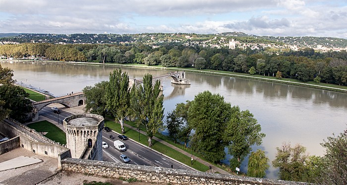 Blick vom Rocher des Doms: Rhone, Île de la Barthelasse Avignon