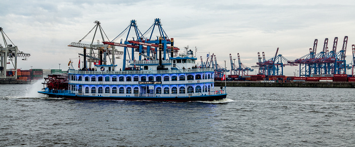 Hamburg Elbe: Schaufelraddampfer Louisiana Star Containerterminal Burchardkai Hamburger Hafen