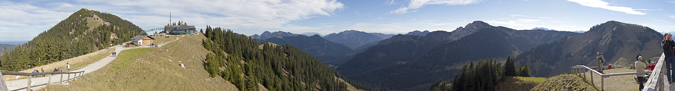 Wallberggipfel, Wallberg-Panoramarestaurant, Wilder Kaiser, Hohe Tauern (v.l.)