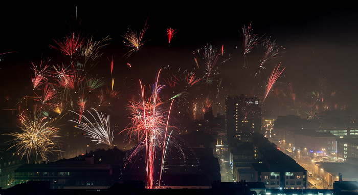 München Blick vom BR-Funkhaus: Silvester-/Neujahr-Feuerwerk