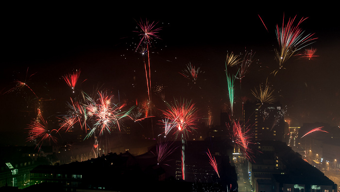 München Blick vom BR-Funkhaus: Silvester-/Neujahr-Feuerwerk