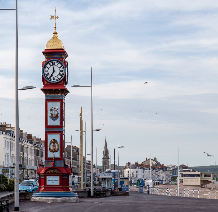 Weymouth The Esplanade mit Viktorianischer Jubilee Clock St John's Church