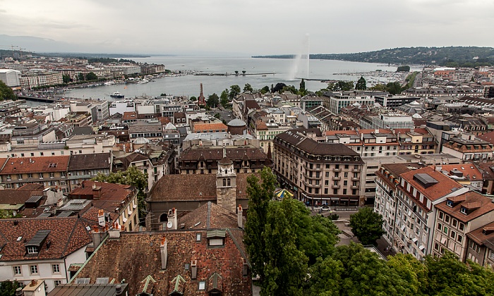 Genf Blick von der Cathédrale Saint-Pierre (Kathedrale St. Peter): Cité-Centre Genfer See Jet d’eau