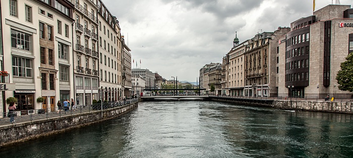 Blick von der Pont de la Machine: Rhône Genf