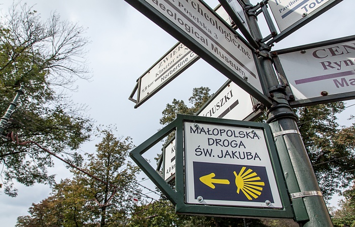 Krakau Stare Miasto: Planty Park - Wegweiser zu Sehenswürdigkeiten und zum Jakobsweg