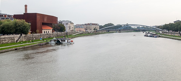 Blick von der Most Powstanców Slaskic: Weichsel mit Kladka Ojca Bernatka (vorne) und Most Józefa Pilsudskiego Krakau