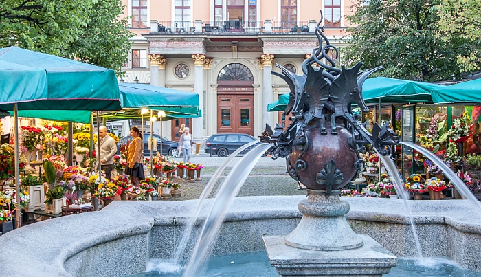 Stare Miasto: Breslauer Salzmarkt (ehem. Blücherplatz, Plac solny) - Brunnen und Blumenstände Alte Börse