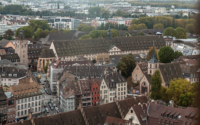 Blick von der Turmplattform des Straßburger Münsters (Cathédrale Notre-Dame de Strasbourg): Hôpital civil Église Saint-Nicolas Quartier du Finkwiller