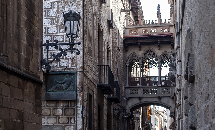Barcelona Ciutat Vella: Barri Gòtic - Carrer del Bisbe: Pont del Bisbe