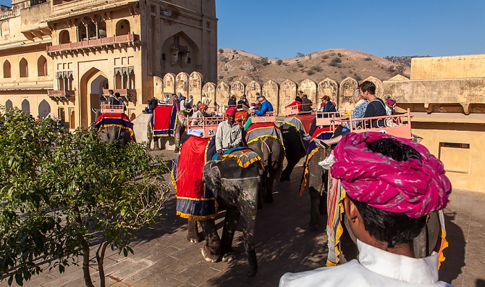 Jaipur Amber Fort: Erster Innenhof - Elefanten