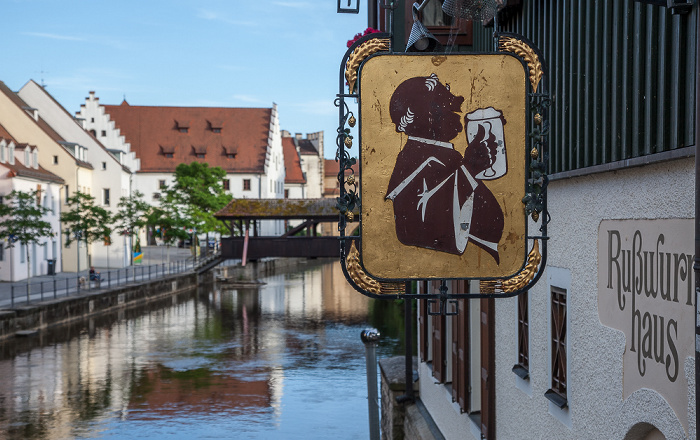 Amberg Altstadt: Blick vom Martinssteg - Rußwurmhaus Schiffbrücke Vils