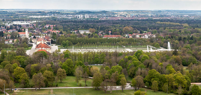 Luftbild aus Zeppelin: Schlossanlage Schleißheim - Neues Schloss und Schlosspark Oberschleißheim