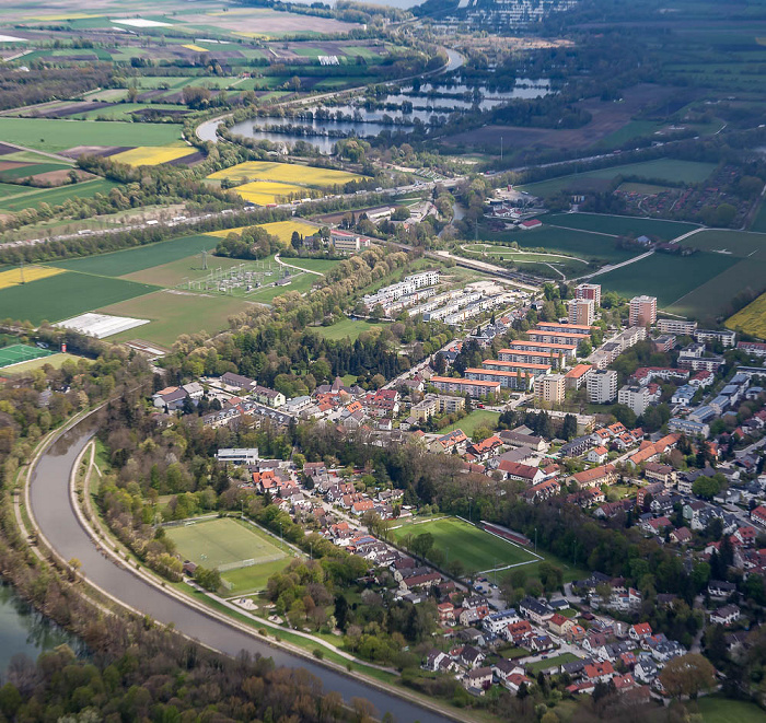 Unterföhring Luftbild aus Zeppelin Autobahnring A 99 Feringasee Isar Mittlere-Isar-Kanal Poschinger Weiher