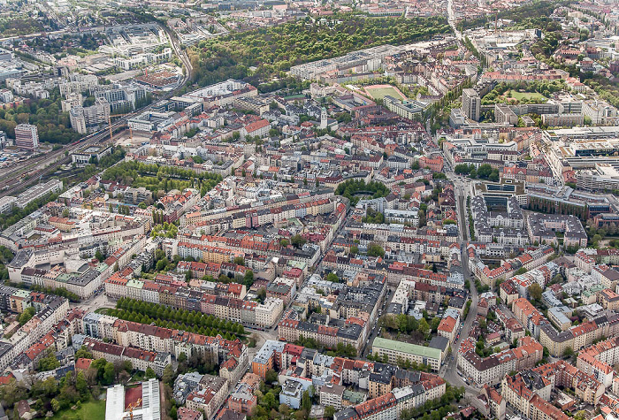 Luftbild aus Zeppelin: Au-Haidhausen (unten), Ramersdorf-Perlach (oben), Obergiesing-Fasangarten (rechts oben) München 2017