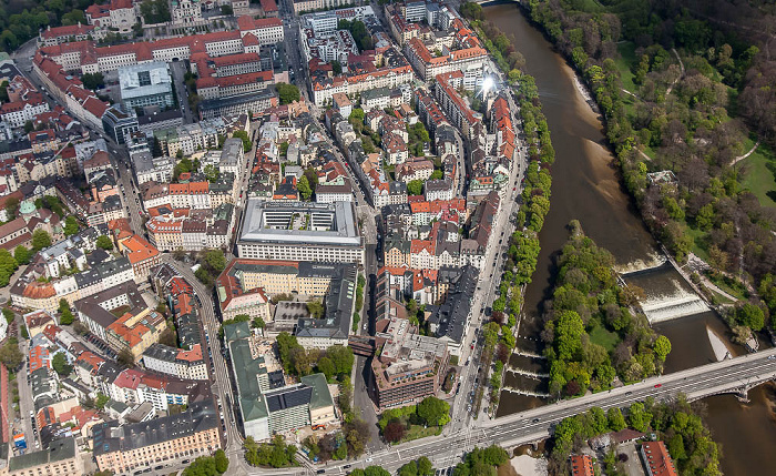 Luftbild aus Zeppelin: Altstadt-Lehel, Isar, Maximiliansanlagen München