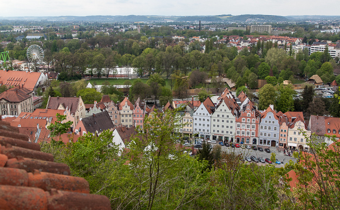 Landshut Blick von der Burg Trausnitz: Ringelstecherwiese / Dreifaltigkeitsplatz (Altstadt)