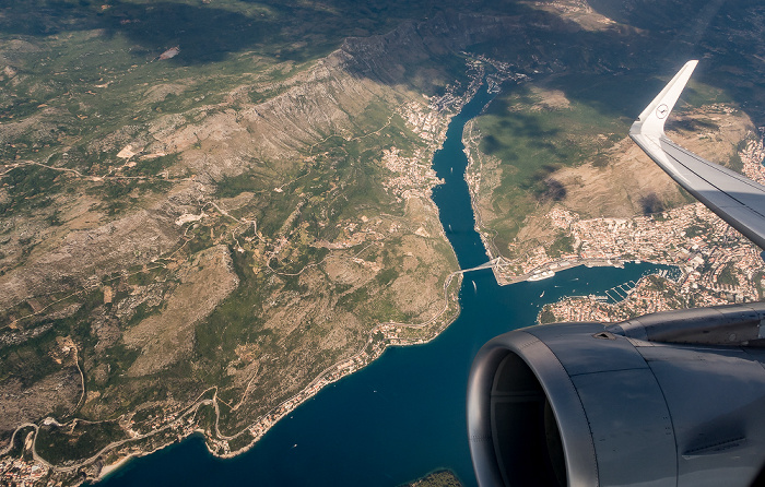 Gespanschaft Dubrovnik-Neretva 2017-07-02 Flug DLH1711 Dubrovnik (DBV/LDDU) - München Franz Josef Strauß (MUC/EDDM) Franjo-Tuđman-Brücke Rijeka dubrovačka Zaton