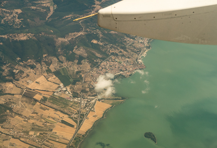 Passignano sul Trasimeno, Trasimenischer See (Lago Trasimeno) mit der Isola Minore Umbrien