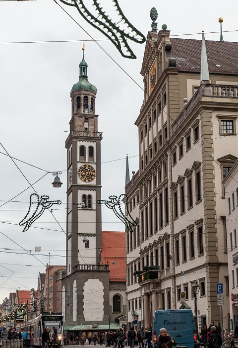Maximilianstraße: St. Peter am Perlach und Augsburger Rathaus