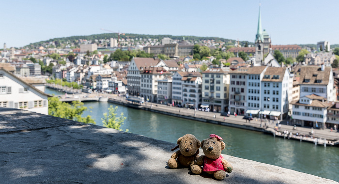 Zürich Altstadt: Lindenhof - Teddy und Teddine Limmat Niederdorf