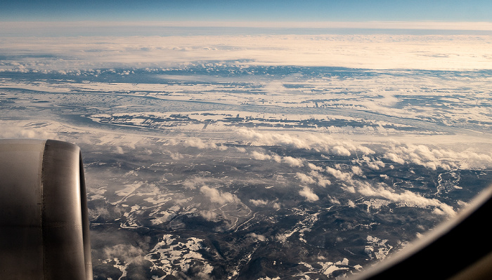 Quebec Capitale-Nationale: Sankt-Lorenz-Strom mit der Île d'Orléans 2019-01-26 Flug UAL31 München Franz Josef Strauß (MUC/EDDM) - Newark (KEWR) Luftbild aerial photo