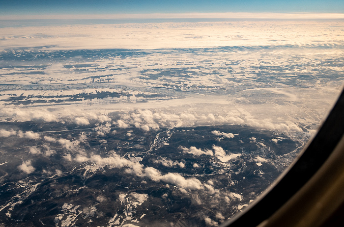 Quebec Capitale-Nationale: Sankt-Lorenz-Strom mit der Île d'Orléans (links) 2019-01-26 Flug UAL31 München Franz Josef Strauß (MUC/EDDM) - Newark (KEWR) Luftbild aerial photo