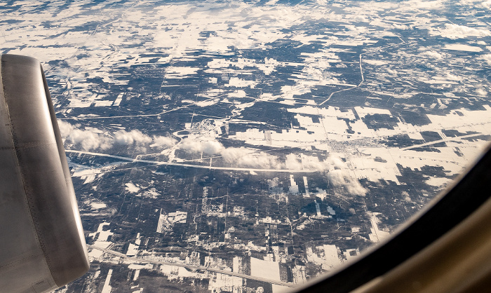 Quebec Chaudière-Appalaches: Autoroute A-20 (Jean-Lesage) (unten) 2019-01-26 Flug UAL31 München Franz Josef Strauß (MUC/EDDM) - Newark (KEWR) Luftbild aerial photo