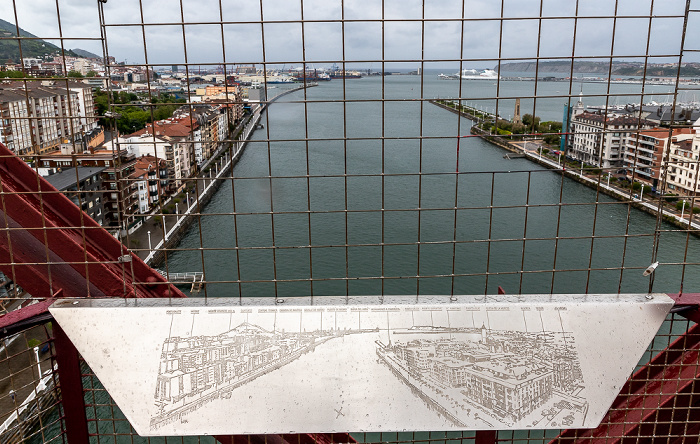 Blick von der Schwebefähre Puente de Vizcaya (Puente Colgante): Ría de Bilbao Portugalete