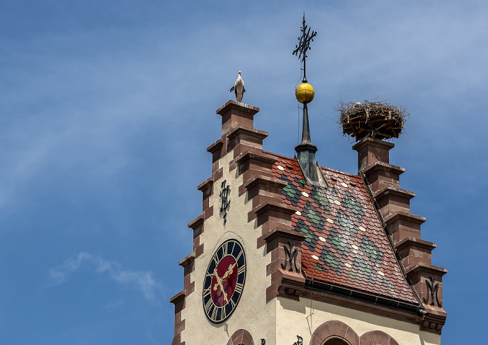 Pfohren Kirchturm der Kirche St. Johannes der Täufer: Weißstörche (Klapperstorch, Ciconia ciconia)