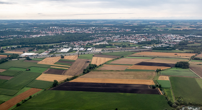Bayern - Landkreis Freising: Freising 2019-08-10 Flug DLH2510 München Franz Josef Strauß (MUC/EDDM) - Birmingham (BHX/EGBB) Bundesautobahn A 92 Luftbild aerial photo