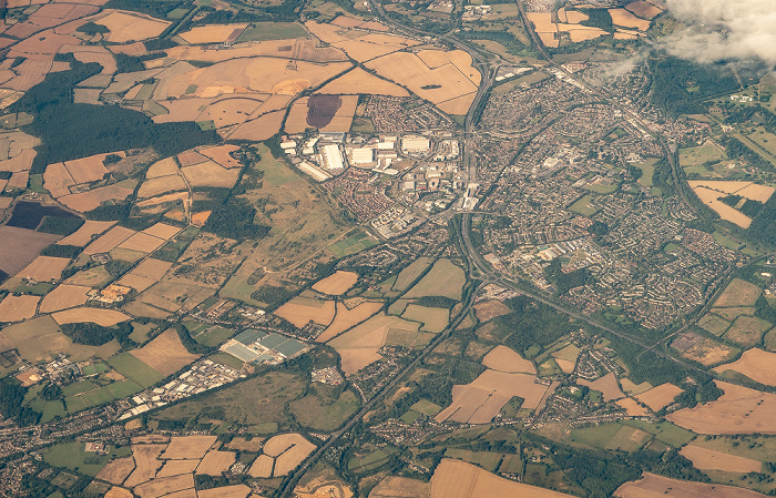 Hertfordshire Hatfield, Motorway M1 2019-08-10 Flug DLH2510 München Franz Josef Strauß (MUC/EDDM) - Birmingham (BHX/EGBB) Luftbild aerial photo