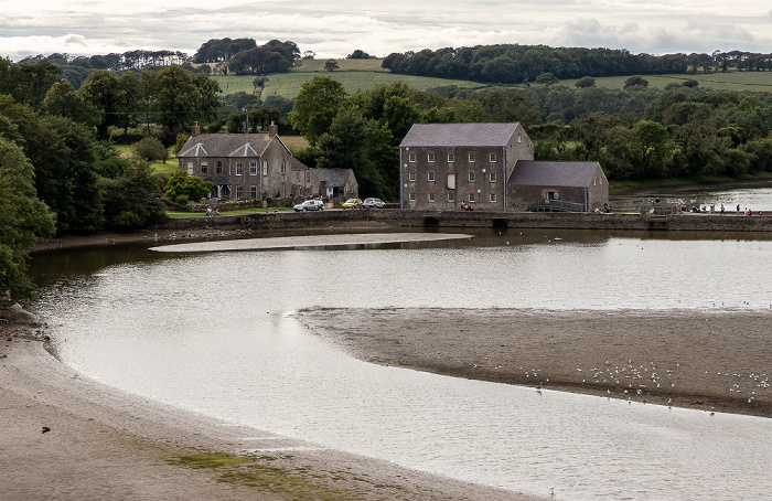 Blick vom Carew Castle: Carew River und Carew Tidal Mill