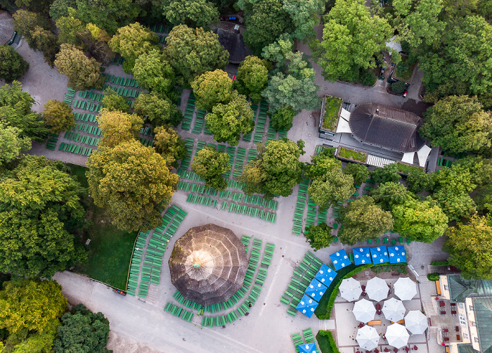 München Englischer Garten: Biergarten Chinesischer Turm, Chinesischer Turm Luftbild aerial photo