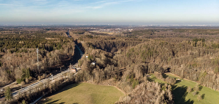 Starnberg Golfplatz Gut Rieden, Mühlthal Bahnstrecke München - Garmisch-Partenkirchen Luftbild aerial photo