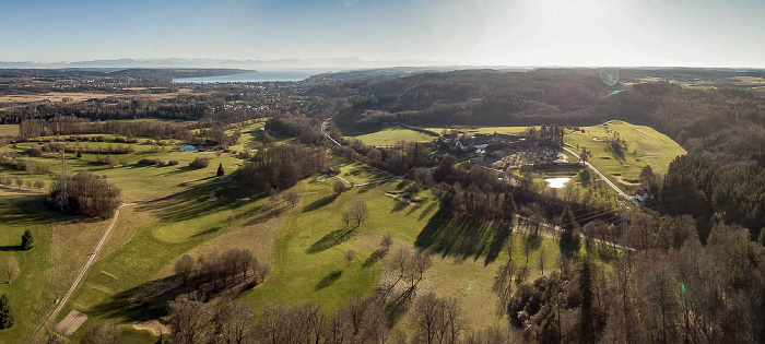 Golfplatz Gut Rieden, Starnberg, Starnberger See, Bahnstrecke München - Garmisch-Partenkirchen, Gut Rieden Luftbild aerial photo