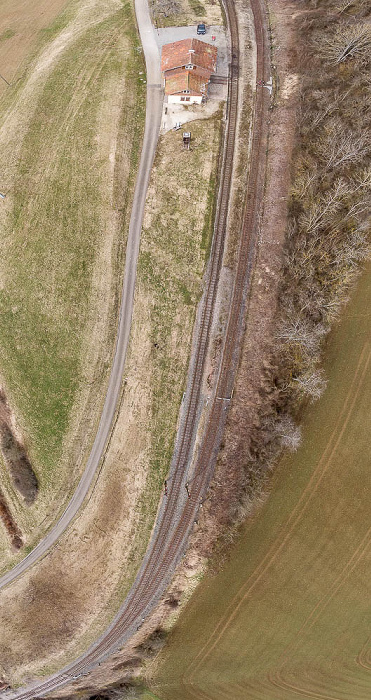 Wutachtalbahn (Sauschwänzlebahn): Bahnhof Epfenhofen (oben) Luftbild aerial photo