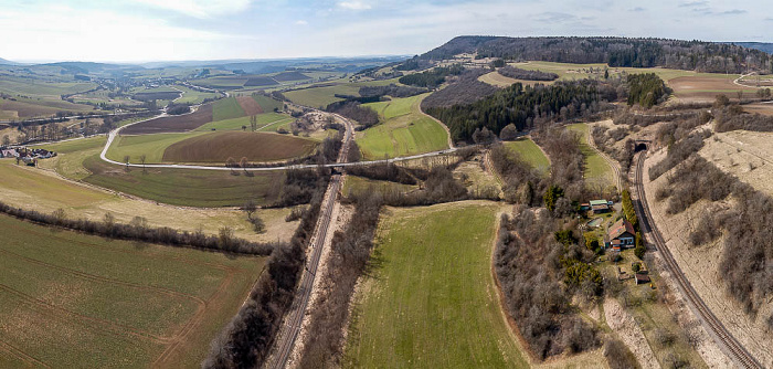 Epfenhofen Wutachtalbahn (Sauschwänzlebahn), Waldshuter Straße L 214 Buchbergtunnel Luftbild aerial photo