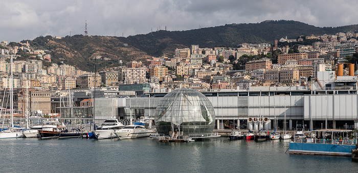 Genua Blick aus der Ruota Panoramica di Genova: Porto Antico mit der Biosfera und dem Acquario di Genova Centro storico