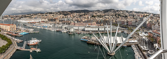Blick aus der Ruota Panoramica di Genova: Porto di Genova, Porto Antico, Centro storico Genua