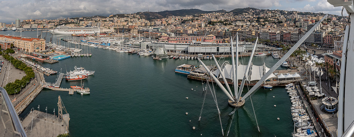 Blick aus der Ruota Panoramica di Genova: Porto di Genova, Porto Antico, Centro storico Genua