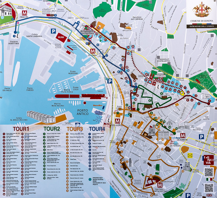 Genua Centro storico: Stadtplan mit Fußgängerrundgängen