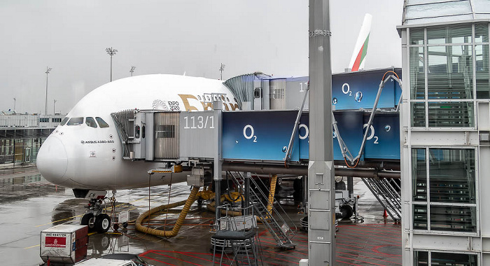 München Flughafen Franz Josef Strauß: Airbus A380 (Emirates) 2022-01-28 Flug UAE50 München Franz Josef Strauß (MUC/EDDM) - Dubai (DXB/OMDB)