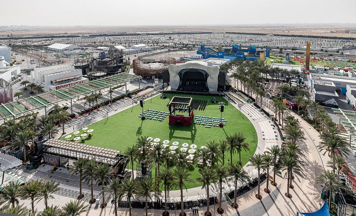 EXPO 2020 Dubai: Blick von Garden in the Sky - Jubilee Park und Jubilee Stage Garden in the Sky EXPO 2020 Jubilee Park EXPO 2020 Jubilee Stage EXPO 2020 Kanadischer Pavillon EXPO 2020 Panamaischer Pavillon EXPO 2020 Philippinischer Pavillon EXPO 2020