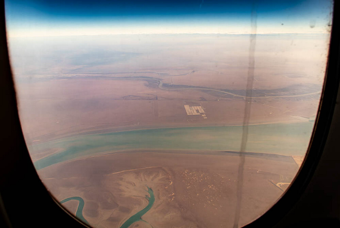 V.u.: Kuwait mit Bubiyan, Bucht des Persischen Golf, Irak, Schatt al-Arab, Iran 2022-02-02 Flug UAE49 Dubai (DXB/OMDB) - München Franz Josef Strauß (MUC/EDDM) Luftbild aerial photo