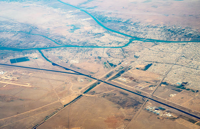 Basra Governorate Basra, Nahr Ad Diq, Schatt al-Arab 2022-02-02 Flug UAE49 Dubai (DXB/OMDB) - München Franz Josef Strauß (MUC/EDDM) Luftbild aerial photo