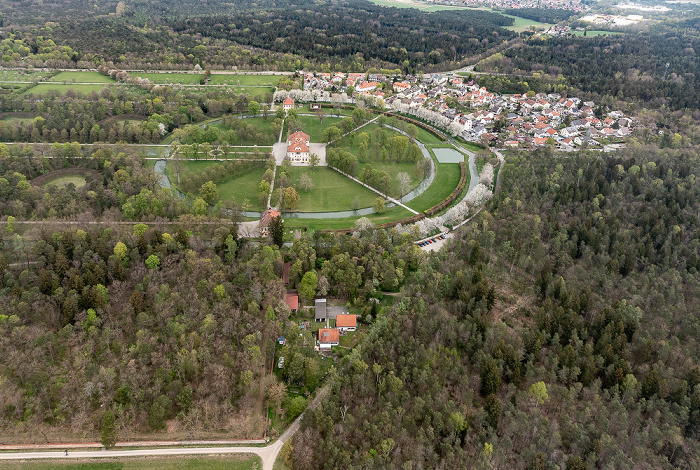Oberschleißheim Luftbild aus Zeppelin: Schlossanlage Schleißheim - Schlosspark, Schloss Lustheim, Lustheim