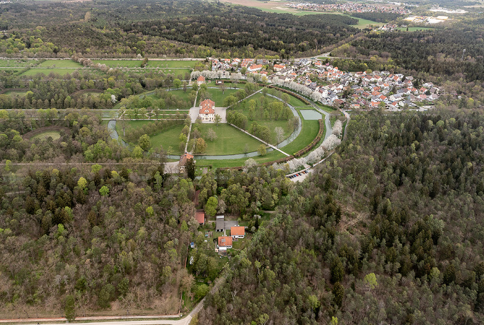 Oberschleißheim Luftbild aus Zeppelin: Schlossanlage Schleißheim - Schlosspark, Schloss Lustheim, Lustheim